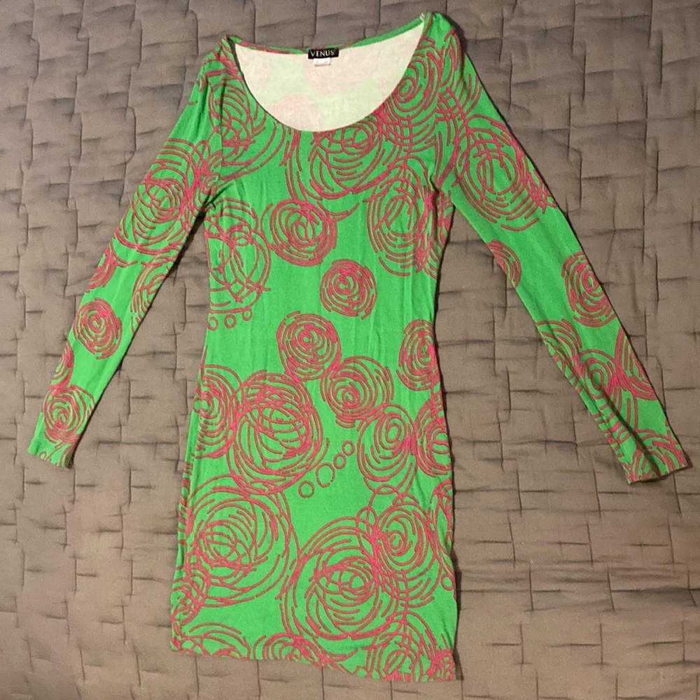 Venus Green and Pink swirled dress.